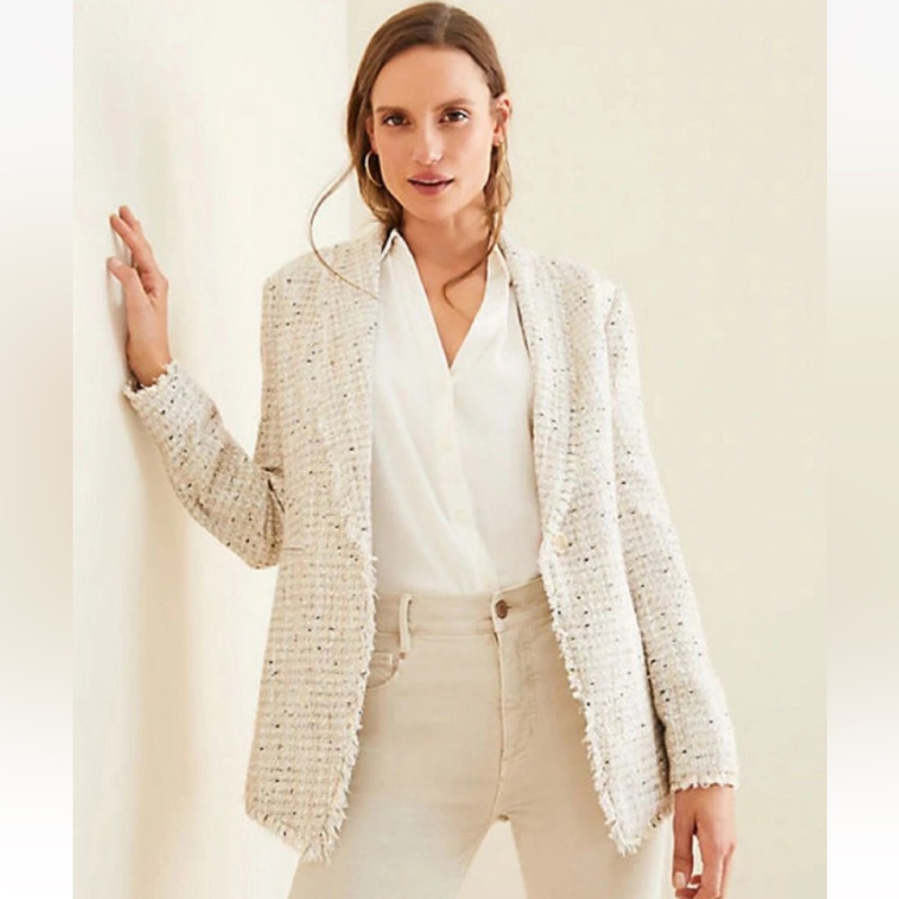 ANN TAYLOR‎ NWT Fringe Tweed Shawl Collar Jacket Size 10T
